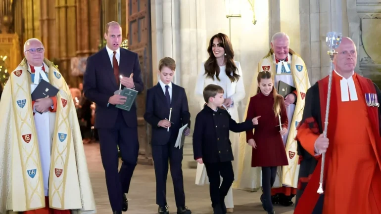 william and kate with kids walk to church