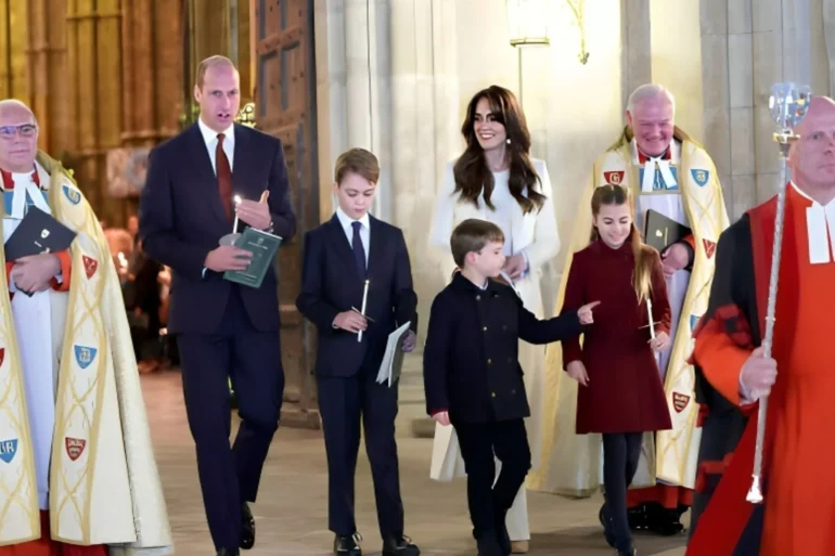 william and kate with kids walk to church